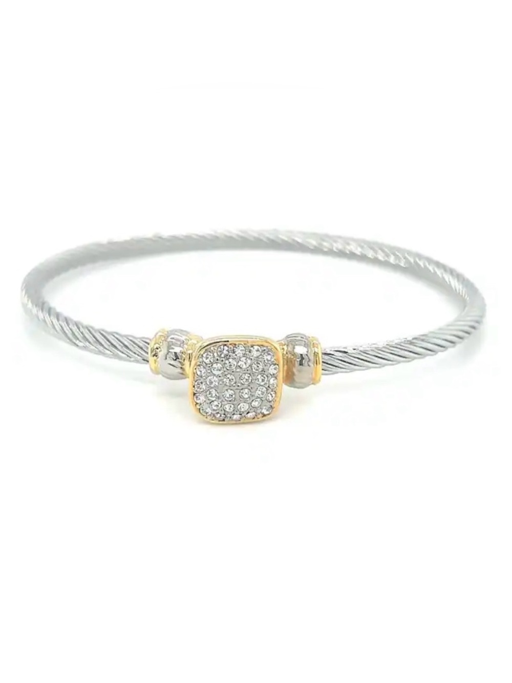 Two-Tone Cubic Zirconia Twisted Cable Bangle